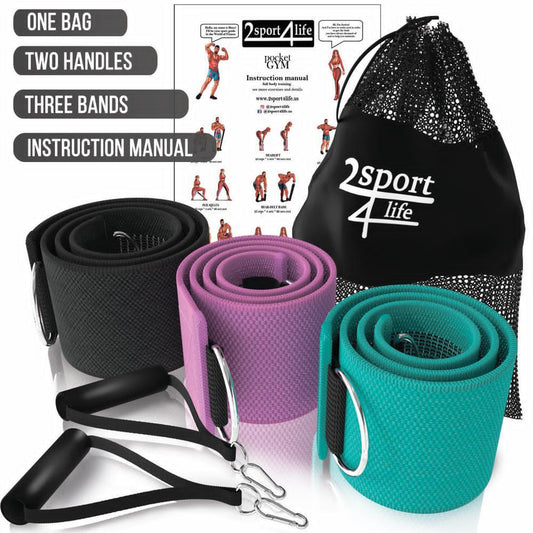 2sport4life resistance bands set Fabric Resistance Loop Bands - Pull up Bands Assist Set With Handles - 3 Sizes Workout Straps for Muscle Strengthening and Toning - Comfort Non-Slip Hip Circle - High-Quality Exercise Bands for Women and Men